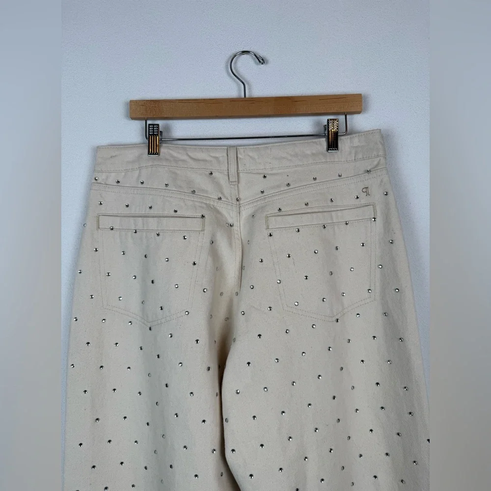 NWT Anthropologie Pilcro Sparkle Relaxed Wide Leg Cuff Jeans Ivory 30